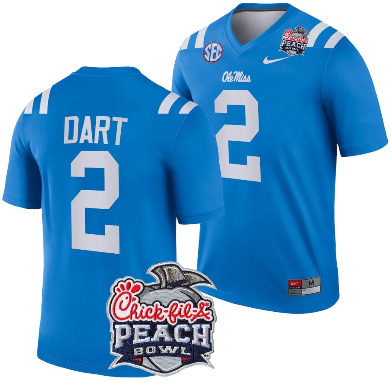 Jaxson Dart Jersey #2 Ole Miss Rebels Peach Bowl Patch 2024 College Football Blue 1 Jaxson Dart Jersey #2 Ole Miss Rebels Peach Bowl Patch 2024 College Football Blue