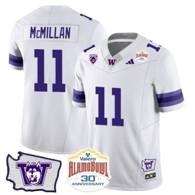 Jalen McMillan Jersey #11 Washington Huskies Alamo Bowl Patch Football White