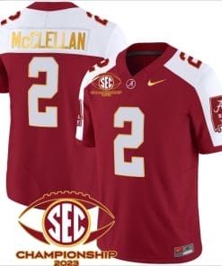 Jase McClellan Jersey #2 Alabama Crimson SEC Championship 2023 Patch Vapor Gold Football Crimson Alternate