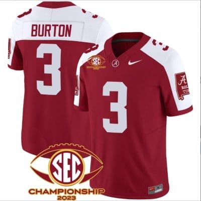 Jermaine Burton Jersey #3 Alabama Crimson SEC Championship 2023 Patch Vapor Limited Football Crimson Alternate