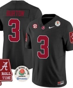 Jermaine Burton Jersey #3 Alabama Crimson Rose Bowl Patch Football Black