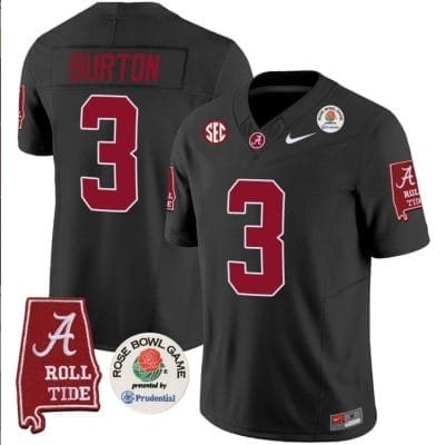 Jermaine Burton Jersey #3 Alabama Crimson Rose Bowl Patch Football Black