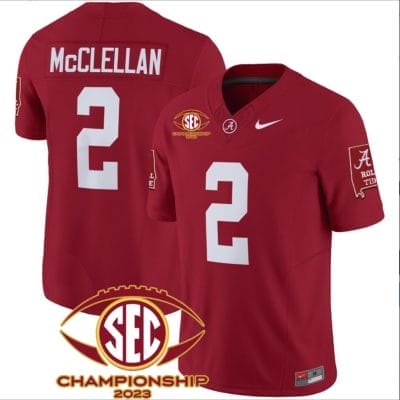 Jase McClellan Jersey #2 Alabama Crimson SEC Championship 2023 Patch Vapor Limited Football Crimson