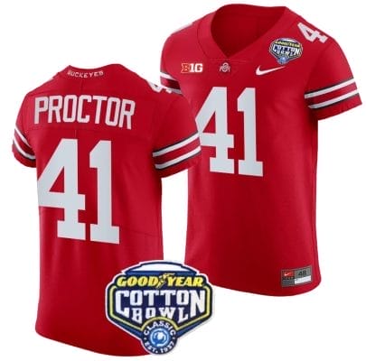 Josh Proctor Jersey #41 Ohio State Buckeyes Cotton Bowl Patch 2023 Football Scarlet