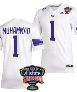 Jabbar Muhammad Jersey #1 Washington Huskies Allstate Sugar Bowl Patch 2024 College Football White