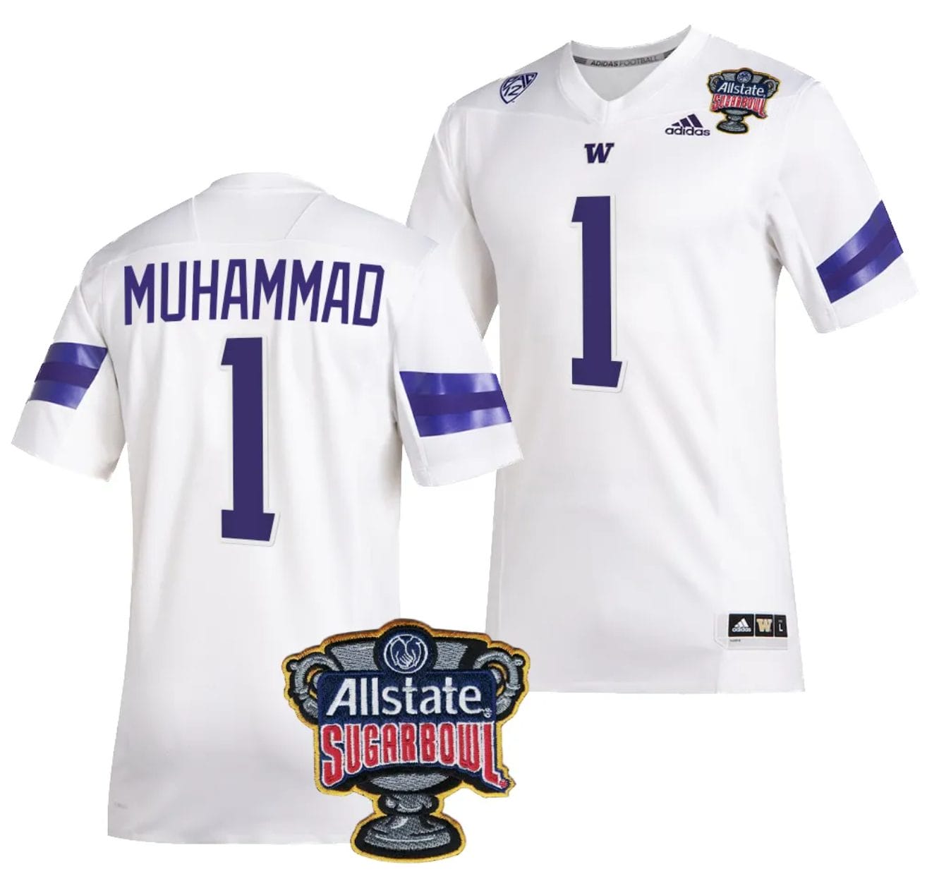 Jabbar Muhammad Jersey #1 Washington Huskies Allstate Sugar Bowl Patch 2024 College Football White 1 Jabbar Muhammad Jersey #1 Washington Huskies Allstate Sugar Bowl Patch 2024 College Football White