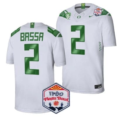 Jeffrey Bassa Jersey #2 Oregon Ducks Fiesta Bowl Patch 2024 Football White 8 Jeffrey Bassa Jersey #2 Oregon Ducks Fiesta Bowl Patch 2024 Football White