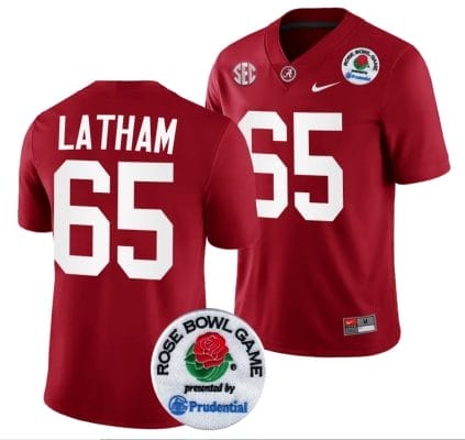 JC Latham Jersey #65 Alabama Crimson Tide Rose Bowl Game 2024 Patch College Football Playoff Crimson