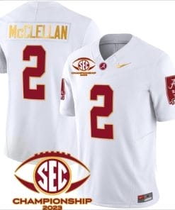 Jase McClellan Jersey #2 Alabama Crimson SEC Championship 2023 Patch Vapor Gold Football White