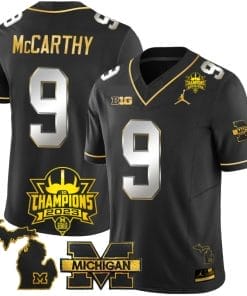 JJ McCarthy Jersey #9 Michigan Wolverines 2023 Big Ten Back to Back Champions Patch Stitched Black Limited