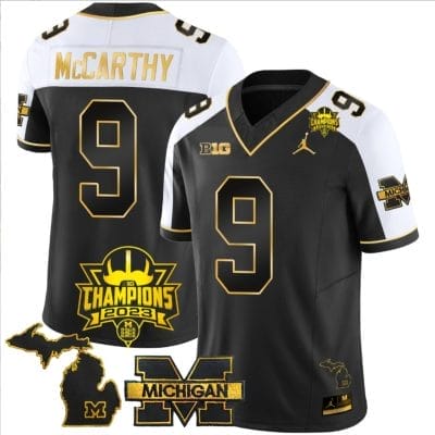 JJ McCarthy Jersey #9 Michigan Wolverines 2023 Big Ten Champions Patch Stitched Gold Alternate 8 JJ McCarthy Jersey #9 Michigan Wolverines 2023 Big Ten Champions Patch Stitched Gold Alternate