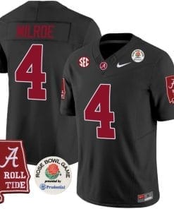 Jalen Milroe Jersey #4 Alabama Crimson Rose Bowl Patch Football Black