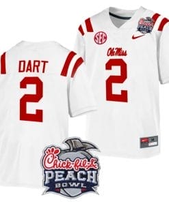 Jaxson Dart Jersey #2 Ole Miss Rebels Peach Bowl Patch 2024 College Football White