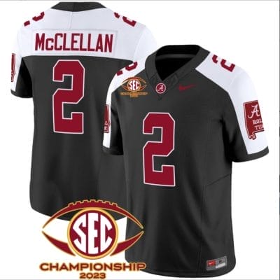 Jase McClellan Jersey #2 Alabama Crimson SEC Championship 2023 Patch Vapor Limited Football Black 8 Jase McClellan Jersey #2 Alabama Crimson SEC Championship 2023 Patch Vapor Limited Football Black Alternate