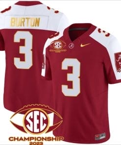 Jermaine Burton Jersey #3 Alabama Crimson SEC Championship 2023 Patch Vapor Gold Football Crimson Alternate
