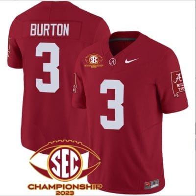 Jermaine Burton Jersey #3 Alabama Crimson SEC Championship 2023 Patch Vapor Limited Football Crimson