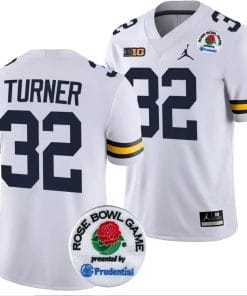 James Turner Jersey #32 Michigan Wolverines Rose Bowl Game 2024 Patch College Football Playoff White