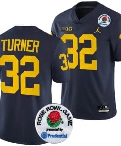 James Turner Jersey #32 Michigan Wolverines Rose Bowl Game 2024 Patch College Football Playoff Navy