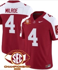 Jalen Milroe Jersey #4 Alabama Crimson SEC Championship 2023 Patch Vapor Limited Football Crimson Alternate