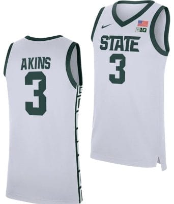 Jaden Akins Jersey #3 Michigan State Spartans Replica Basketball 2023-24 White