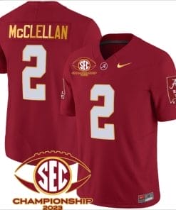 Jase McClellan Jersey #2 Alabama Crimson SEC Championship 2023 Patch Vapor Gold Football Crimson
