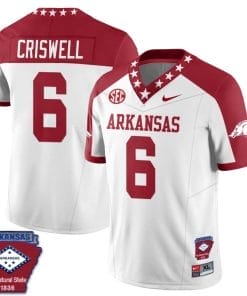 Jacolby Criswell Jersey #6 Arkansas Razorback Football Arkansas State Patch White Alternate
