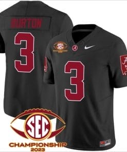 Jermaine Burton Jersey #3 Alabama Crimson SEC Championship 2023 Patch Vapor Limited Football Black