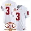 Jermaine Burton Jersey #3 Alabama Crimson SEC Championship 2023 Patch Vapor Gold Football White