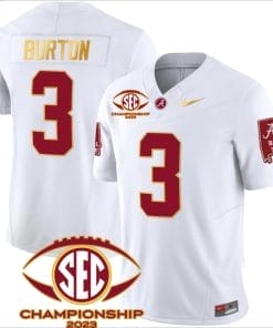 Jermaine Burton Jersey #3 Alabama Crimson SEC Championship 2023 Patch Vapor Gold Football White