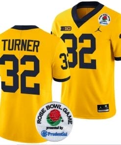 James Turner Jersey #32 Michigan Wolverines Rose Bowl Game 2024 Patch College Football Playoff Maize