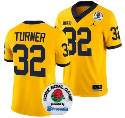 James Turner Jersey #32 Michigan Wolverines Rose Bowl Game 2024 Patch College Football Playoff Maize