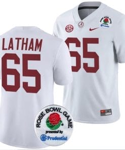 JC Latham Jersey #65 Alabama Crimson Tide Rose Bowl Game 2024 Patch College Football Playoff White
