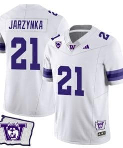 Joe Jarzynka Jersey #21 Washington Huskies Washington Map Patch Football White