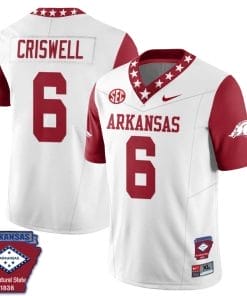 Jacolby Criswell Jersey #6 Arkansas Razorback Football Arkansas State Patch Red Sleeves