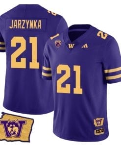 Joe Jarzynka Jersey #21 Washington Huskies Washington Map Patch Football Purple Gold