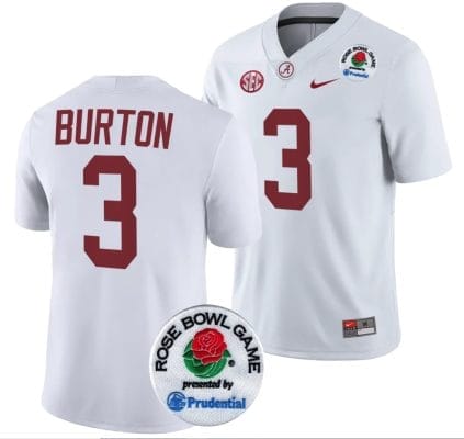 Jermaine Burton Jersey #3 Alabama Crimson Tide Rose Bowl Game 2024 Patch College Football Playoff White