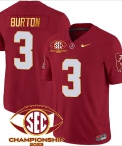 Jermaine Burton Jersey #3 Alabama Crimson SEC Championship 2023 Patch Vapor Gold Football Crimson