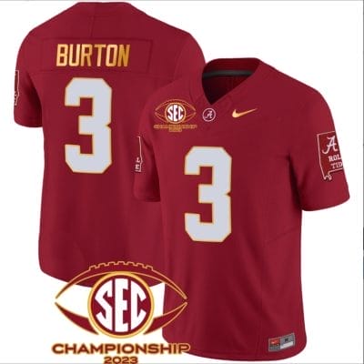 Jermaine Burton Jersey #3 Alabama Crimson SEC Championship 2023 Patch Vapor Gold Football Crimson