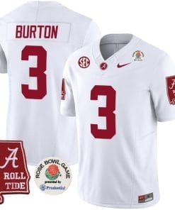 Jermaine Burton Jersey #3 Alabama Crimson Rose Bowl Patch Football White