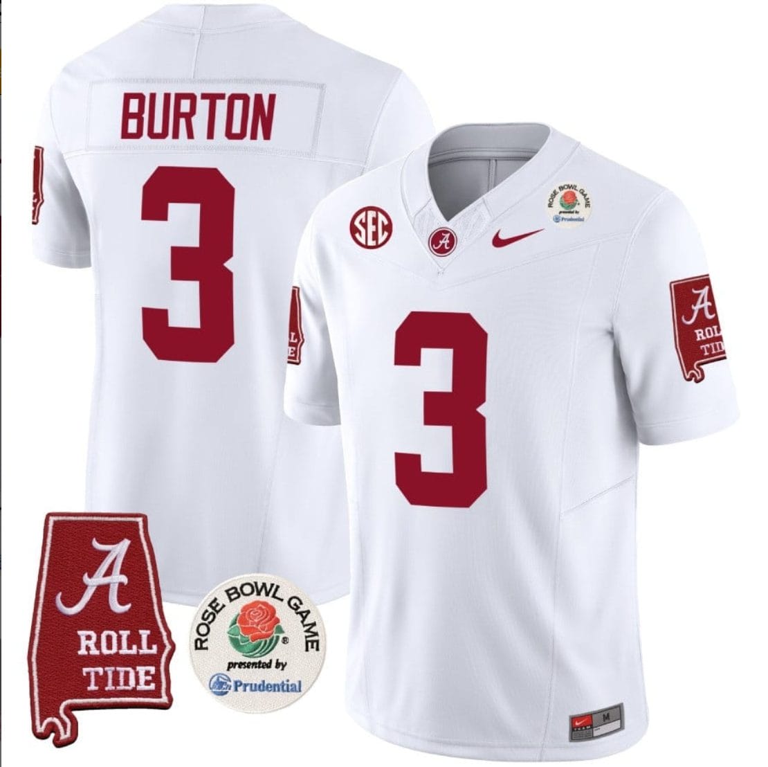 Jermaine Burton Jersey #3 Alabama Crimson Rose Bowl Patch Football White 1 Jermaine Burton Jersey #3 Alabama Crimson Rose Bowl Patch Football White