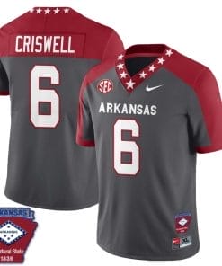 Jacolby Criswell Jersey #6 Arkansas Razorback Football Arkansas Patch Red Alternate