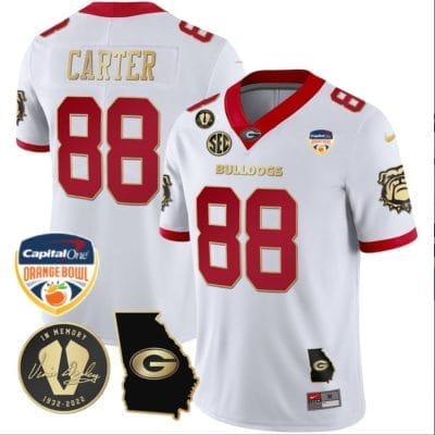 Jalen Carter Jersey #88 Georgia Bulldogs Vapor Limited Orange Bowl Patch White Gold Trim 8 Jalen Carter Jersey #88 Georgia Bulldogs Vapor Limited Orange Bowl Patch White Gold Trim