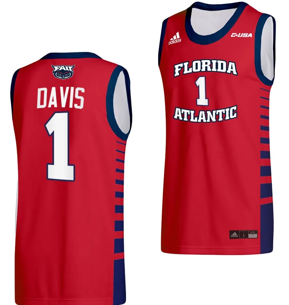 Johnell Davis Jersey #1 FAU Owls College Basketball Replica Red 1 Johnell Davis Jersey #1 FAU Owls College Basketball Replica Red