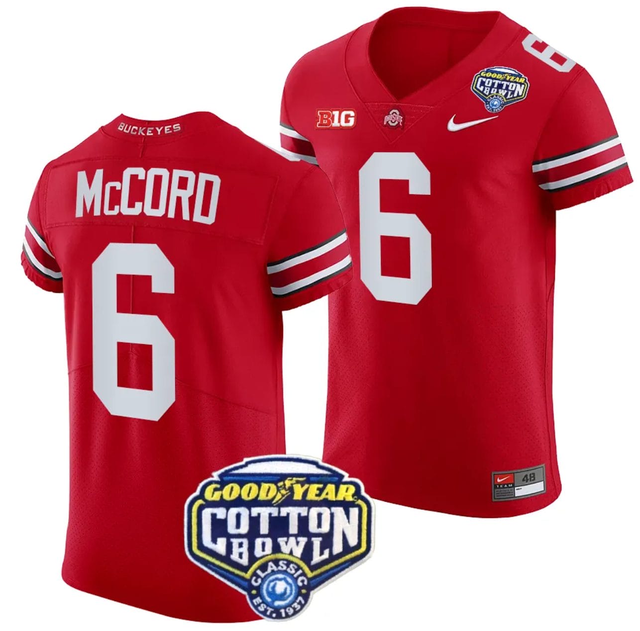 Kyle McCord Jersey #6 Ohio State Buckeyes Cotton Bowl Patch 2023 Football Scarlet 1 Kyle McCord Jersey #6 Ohio State Buckeyes Cotton Bowl Patch 2023 Football Scarlet