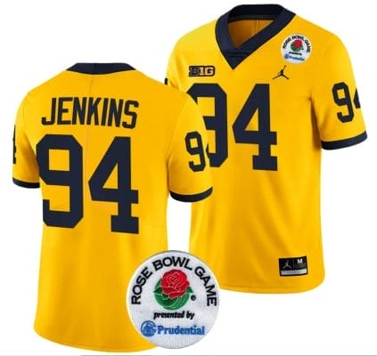 Kris Jenkins Jersey #94 Michigan Wolverines Rose Bowl Game 2024 Patch College Football Playoff Maize