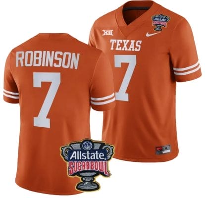 Keilan Robinson Jersey #7 Texas Longhorns Allstate Sugar Bowl Patch 2024 College Football Orange 8 Keilan Robinson Jersey #7 Texas Longhorns Allstate Sugar Bowl Patch 2024 College Football Orange