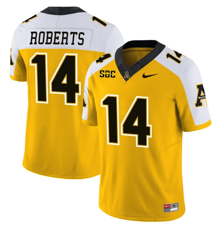 Kanye Roberts Jersey #14 Appalachian State Mountaineers Vapor Limited College Football Yellow Alternate 1 Kanye Roberts Jersey #14 Appalachian State Mountaineers Vapor Limited College Football Yellow Alternate