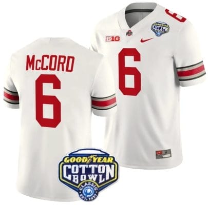 Kyle McCord Jersey #6 Ohio State Buckeyes Cotton Bowl Patch 2023 Football White 8 Kyle McCord Jersey #6 Ohio State Buckeyes Cotton Bowl Patch 2023 Football White