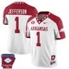 KJ Jefferson Jersey #1 Arkansas Razorback Football Arkansas Patched All Stitched White Alternate 7 KJ Jefferson Jersey #1 Arkansas Razorback Football Arkansas Patched All Stitched White Alternate