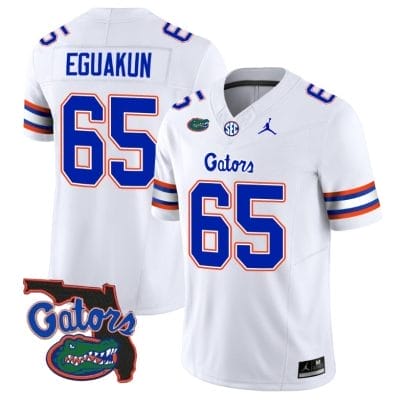 Kingsley Eguakun Jersey #65 Florida Gators Vapor Limited Florida Map College Football White 8 Kingsley Eguakun Jersey #65 Florida Gators Vapor Limited Florida Map College Football White